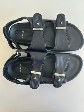 Varley Black Leather Double-Strap Zipper Sandals